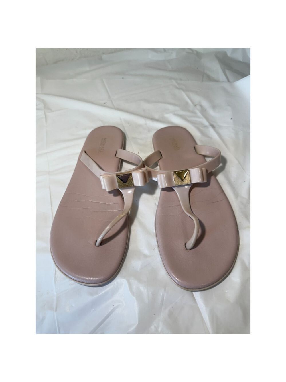 MICHAEL KORS CAROLINE JELLY THONG SANDALS PVC Soft Pink Gold Mercer Logo Size 10